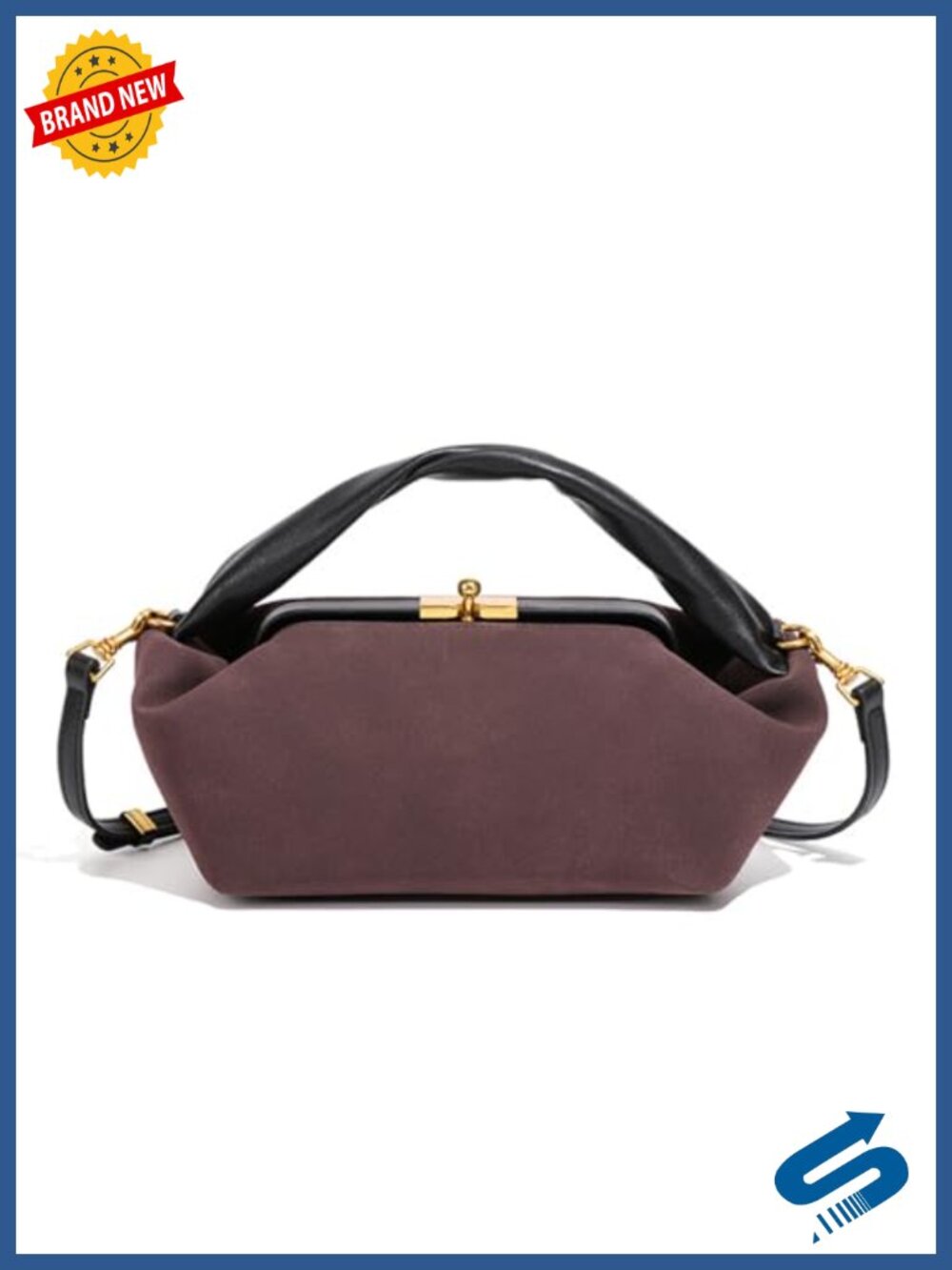 Vintage Suede Kiss Lock Hobo Handbag with Detachable Strap